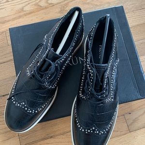 Black studded womens leather oxfords